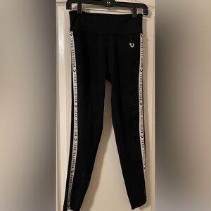 True Religion Black Leggings with White Logo Stripes
